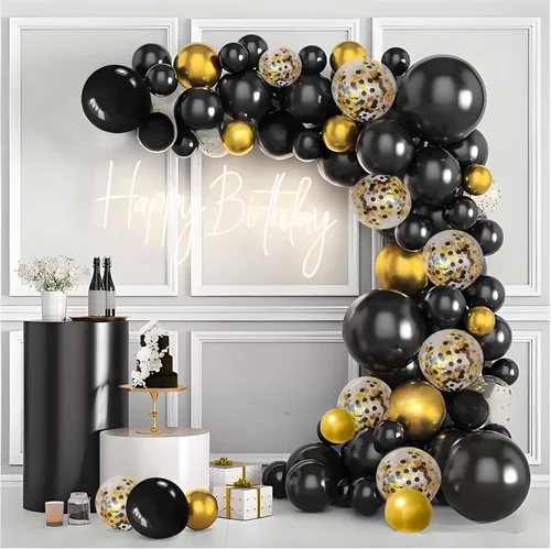 Vista 2 de Globos negros y dorados con globos de confeti negro y dorado para Año Nuevo, graduación, baby shower, boda, cumpleaños, fiestas familiares, 50