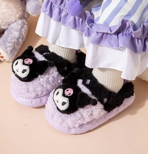 Vista 3 de Pantuflas de dibujos animados de anime, pantuflas de felpa para interiores, antideslizantes, cálidas, adecuadas para niños grandes o mujeres