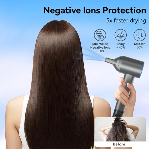 Vista 3 de Secador de pelo, secador de pelo iónico de 160000 RPM, secador de pelo ligero portátil con 500 millones de iones negativos, secador de pelo de alta