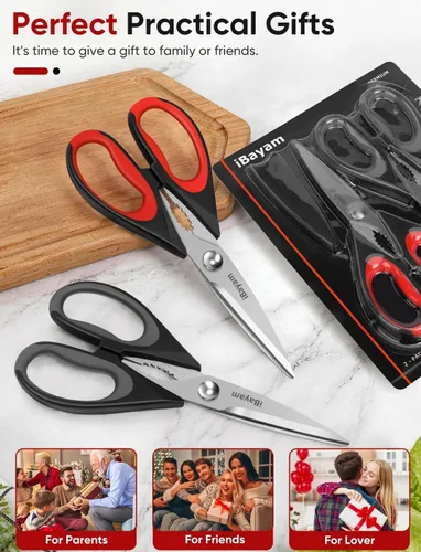 Vista 4 de iBayam Tijeras de cocina multiusos resistentes, funda protectora (paquete de 2)