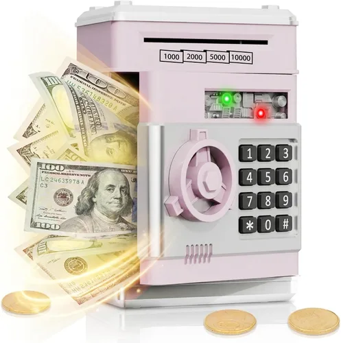 Vista 22 de Refasy Alcancía para dinero en efectivo, cajero automático, banco electrónico de monedas para niños de 3 a 12 años, caja de ahorro de dinero, mini