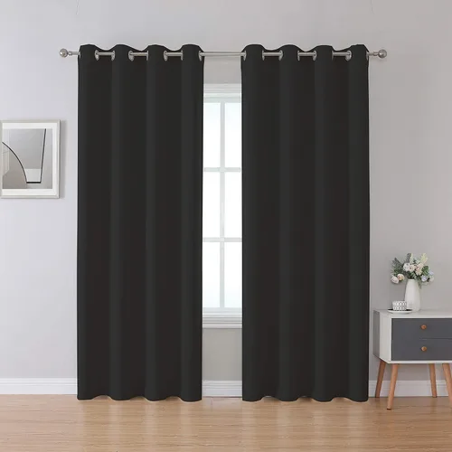 Vista 11 de Inherent Fire Retardant Blackout Curtains, Grommet Top, NFPA 701 Certified Flame Resistant Drape, FR Window Curtains for Classroom, 2 Panels, Black