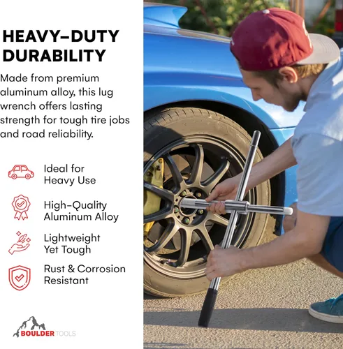 Vista 4 de Boulder Tools - Llave universal telescópica de 4 vías de 58 cm para quitar neumáticos de coche y camión - Herramienta portátil de cambio