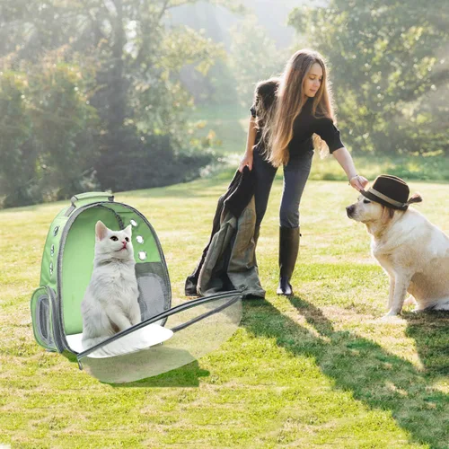 Vista 7 de Henkelion Mochila de viaje Bolsa de transporte de burbujas para perros pequeños y medianos, gatos, cápsula espacial para mascotas, perro para Verde