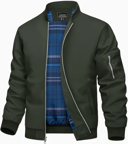 Vista 10 de TACVASEN Chaqueta bomber para hombre, con forro a cuadros, casual, cortavientos, elegante, ligera, para otoño, primavera, chaquetas resistentes al