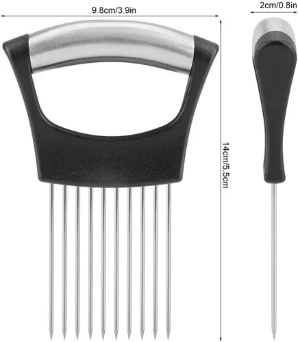 Vista 3 de Soporte de cebolla de acero inoxidable para cortar cebolla herramienta de corte con 10 puntas de corte de utensilios de cocina