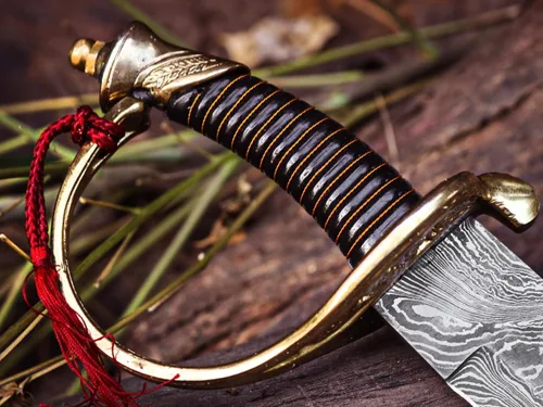 Vista 4 de Espada de corte de Damasco de 24 pulgadas, espada de plata, arte táctico, espada maestra, espada LARP, espada de cimitarra hecha a mano, espada