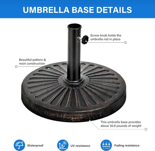 Vista 3 de Simple Deluxe Base redonda resistente de 31 libras y 18 pulgadas para sombrilla de mercado para patio al aire libre, cubierta, color negro clásico