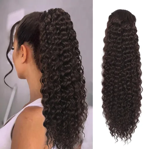 Vista 8 de Matriarchs Extensión de cola de caballo rizada de 24 pulgadas, cola de caballo con cordón para mujeres negras, sintética, larga, afro, rizada y 1b