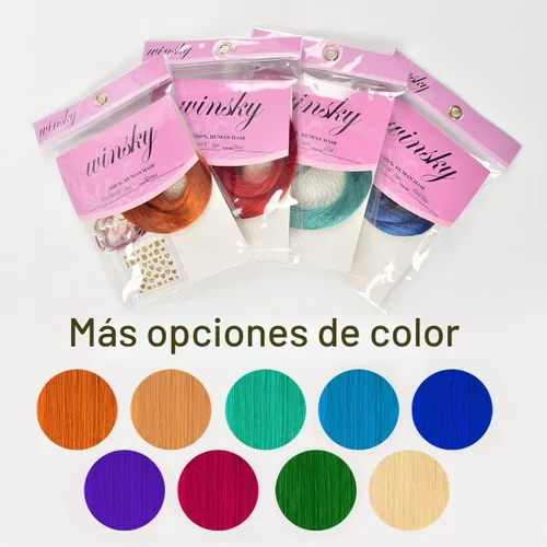 Vista 7 de Winsky Extensiones de cabello morado con clip – 100% cabello humano real de color para niñas, piezas de cabello de Halloween, 5 piezas/juego