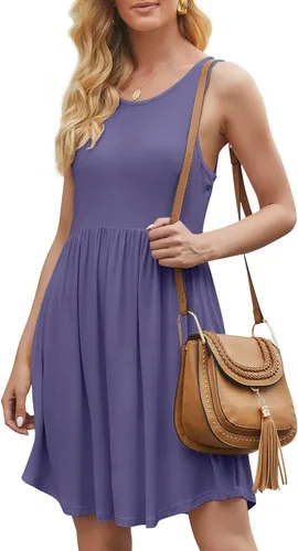 Vista 4 de HiMONE Women's 2023 Sleeveless Loose Plain Dresses Casual Short Dress with Pocket