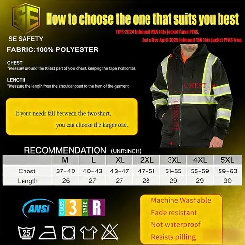 Vista 5 de sesafety Class 3 High Visibility Sweatshirt for Men,Hooded Pullover,Hi-Vis Safety Hoodie Pullover Sweatshirt