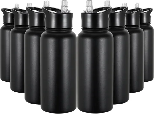 Vista 29 de Botella de agua aislada de 64 onzas con tapas de pajita y boquilla, jarra de agua de acero inoxidable de medio galón con mango de paracord, vacío