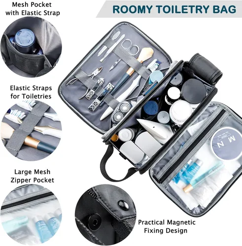 Vista 2 de BAGSPRITE Neceser para Hombres y Mujeres, Bolsa de Viaje con Gancho para Colgar, Bolsa de Cosméticos Resistente al Agua, Organizador de Kit de Negro