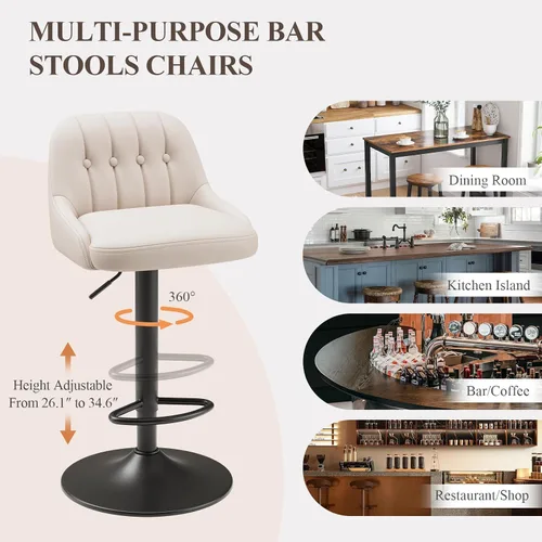 Vista 6 de MALOL Bar Stools Set of 1, Swivel Bar Chairs, Modern Adjustable PU Leather Upholstered Barstools Counter Height with Tufted Back for Bar, Kitchen