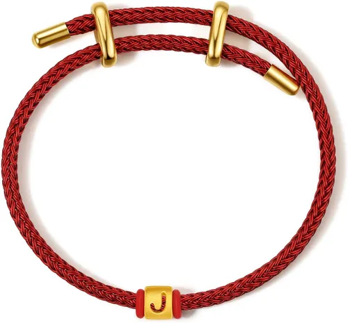 Vista 38 de ZHOU LIU FU Pulsera de Oro de 24K con Dijes de Iniciales, Pulseras Ajustables de Cadena Roja con Dijes de Letras y Corazón A-Z, Brazalete Apilable