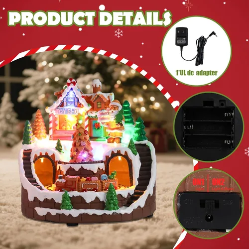 Vista 3 de WONDER GARDEN Casas de Pueblo de Navidad, Casa de Jengibre Iluminada Musicalmente con Edificios Navideños Coleccionables y Tren en Movimiento