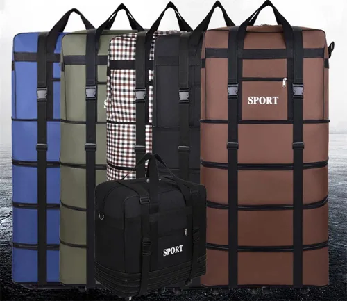 Vista 3 de Bolsa de viaje Oxford expandible extra grande con ruedas, impermeable, ligera, plegable, maleta, Entramado, Equipaje extensible central rígido