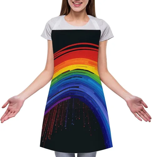 Vista 3 de Personalized Rainbow Adult Apron, Kitchen Cooking Aprons for Woman Man, Adjustable Bib Apron with Pocket for Baking, BBQ Crafting Outdoors, Dining