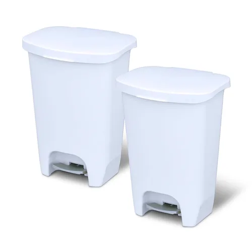 Vista 10 de Glad Paquete de 2 botes de basura de 13 galones, cubos de basura de plástico para cocina con protección contra olores de tapa, manos libres con Gris