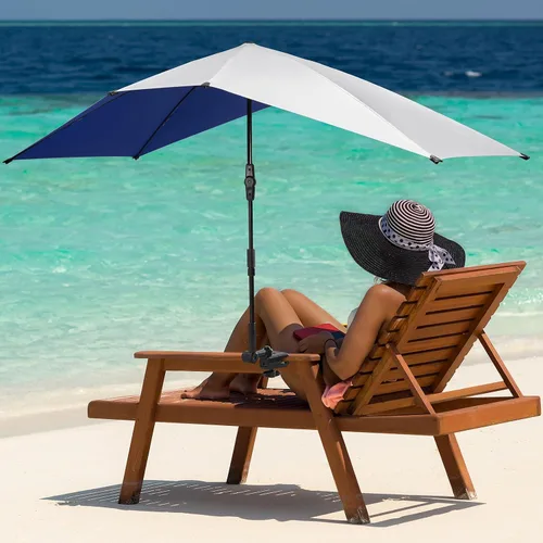 Vista 8 de G4Free Paraguas doble para 2 personas con abrazadera ajustable, sombrilla para silla de playa, sillón reclinable