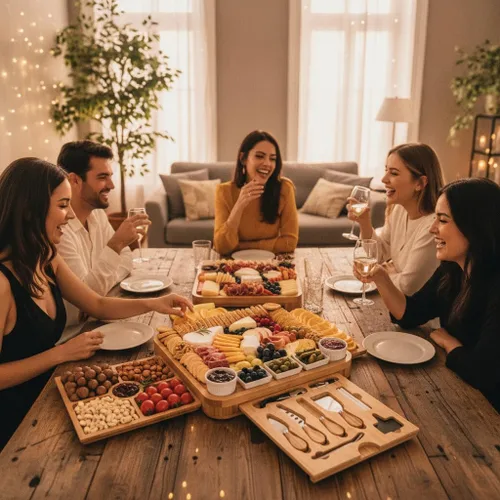Vista 4 de Juego de regalo de tablas de charcutería, tabla de quesos de bambú y juego de cuchillos, bandeja de queso, juego de tablas magnéticas