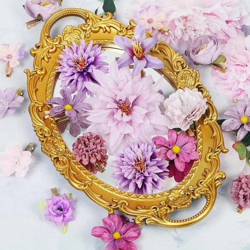 Vista 3 de LACGO 24 pinzas para el pelo con flores, broches florales para mujeres y niñas, bodas, Navidad, Año Nuevo, cumpleaños, fiestas bohemias, aniversario