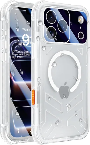 Vista 32 de Funda impermeable para iPhone 15 con Magsafe, protector de pantalla, cordón, IP68 militar de cuerpo completo a prueba de golpes, para deportes Negro