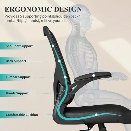 Vista 10 de Flysky Silla de oficina de malla, sillas ergonómicas de escritorio para computadora para oficina en casa, con reposabrazos abatibles