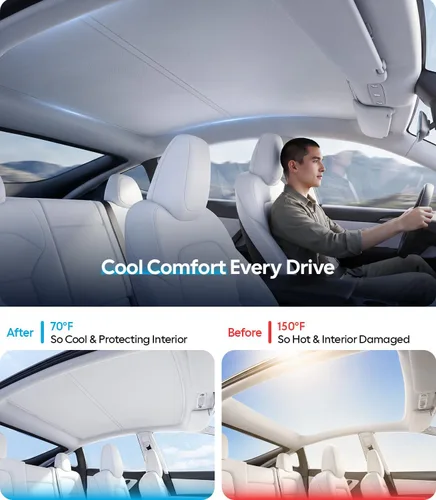 Vista 2 de Wigoo para Tesla Model Y Accesorios Parasol Techo, Interior Gris