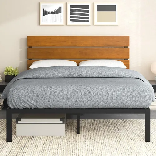 Vista 13 de ZINUS Olivia - Marco de cama de plataforma de metal y bambú, no necesita somier, soporte de listones de madera, fácil de montar, tamaño individual