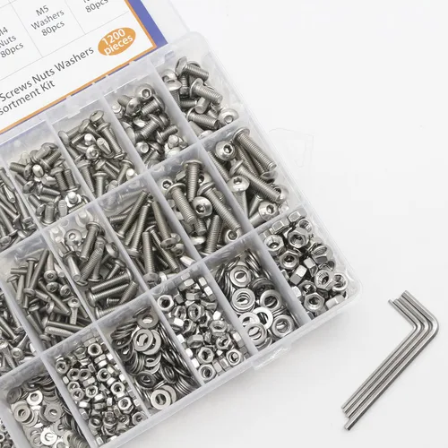 Vista 8 de Kit surtido de 1200 tuercas y pernos, tornillos métricos M2 M3 M4 M5, tornillos de máquina de acero inoxidable 304 con cabeza hexagonal y tuercas