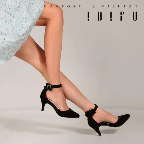 Vista 6 de IDIFU IN3 D'Orsay Zapatos de tacón bajo para mujer, zapatos de vestir puntiagudos con puntera cerrada, correa de tobillo para novia, elegante