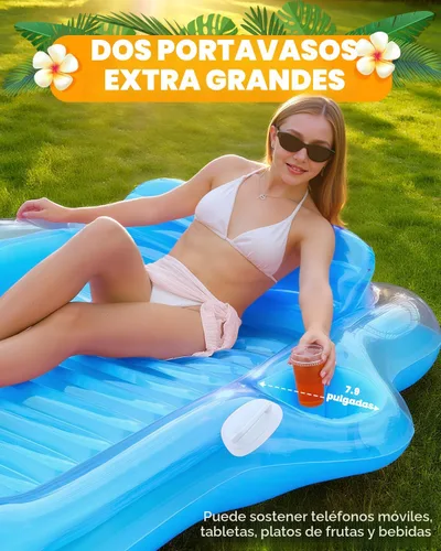 Vista 3 de Snowalva Inflatable Tanning Pool Lounger Float, Pool Floats Adult with Automatic Spray Cooling, 5 in 1 Suntan Tub Raft Floatie, Sunbathing Bed