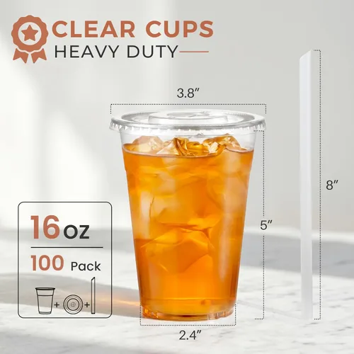 Vista 2 de VITEVER 100 Juegos - Vasos de plástico transparente de 12 oz con tapas y pajitas, vasos desechables para café helado, batidos, malteadas, bebidas