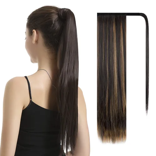 Vista 11 de BARSDAR Extensión de Cola de Caballo Corta y Recta - Extensiones de Cabello de Cola de Caballo con Cordón de 14 Pulgadas en Negro para Mujeres