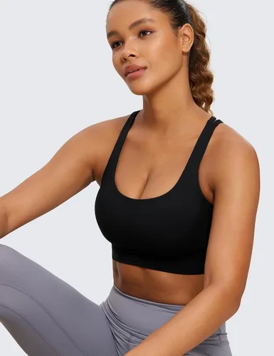 Vista 4 de CRZ YOGA Naked Feeling - Brasier deportivo con tirantes delgados para mujer, de impacto medio, cruzado, para yoga, con relleno, para entrenamiento