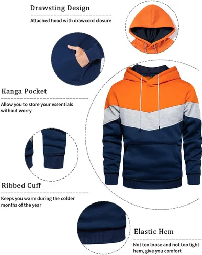 Vista 3 de Sudadera con manga larga estilo raglán en contraste, con forro polar, con capucha y bolsillo tipo canguro, para hombre