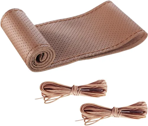 Vista 9 de Bittwee Funda para volante de automóvil, protector de volante de costura DIY, envolvente de piel de microfibra transpirable antideslizante