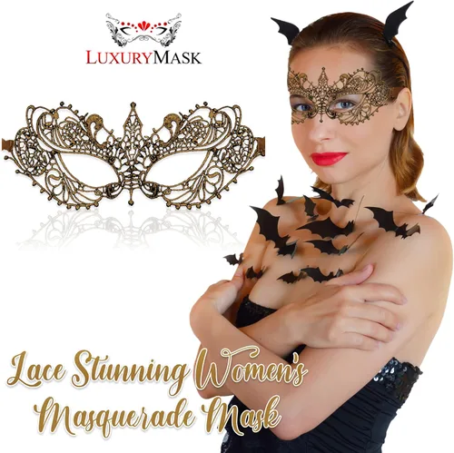 Vista 3 de Lace Masquerade Mask for Women - Venetian Party, Prom, Mardi Gras, Halloween