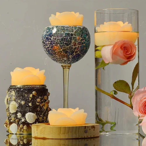 Vista 6 de Velas flotantes LED sin llama, rosa de cera de 2.5 pulgadas con batería LED parpadeante que funciona más de 100 horas de velas impermeables