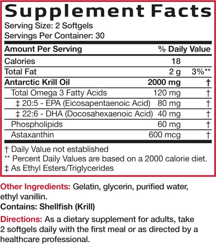 Vista 8 de Bronson Antarctic Krill Oil 2000mg with Omega-3s EPA, DHA, Astaxanthin and Phospholipids 60 Softgels