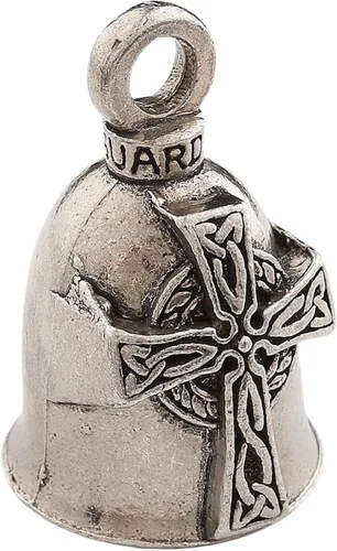 Vista 2 de Guardian Bell Campana celta de buena suerte con llavero y bolsa de regalo de terciopelo negro Campana de motocicleta Peltre sin plomo
