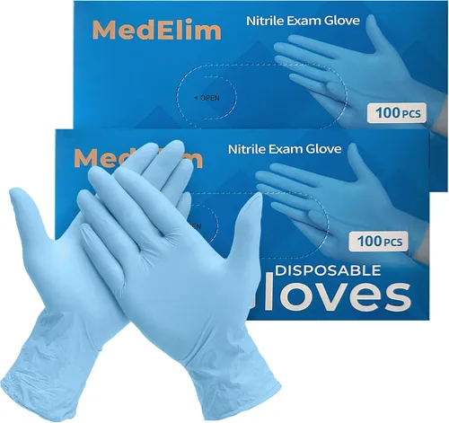 Vista 10 de Guantes de examen médico de nitrilo: sin polvo, no estériles, guantes desechables de 5 mil, color azul