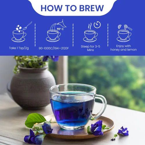Vista 7 de BLUE TEA - Té de flor de guisante mariposa - 0.35 onzas (más de 40 tazas) suelto Rico en antioxidantes Sin cafeína - Té desintoxicante - A base