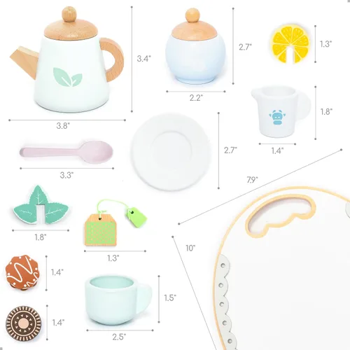 Vista 6 de UMU® Juego de Té de Madera para Niños – Juguete de Fiesta de Té de Juego Simulado con Tazas Coloridas, Bolsitas de Té, Rodajas de Limón y Más