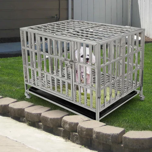 Vista 6 de Confote Jaula de metal resistente de 37 pulgadas, jaula para mascotas de alta ansiedad con ruedas bloqueables y puertas dobles para perros pequeños