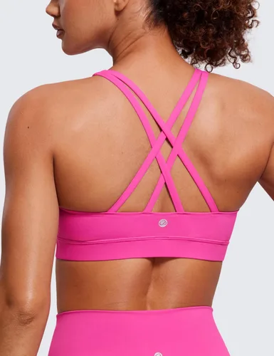 Vista 5 de CRZ YOGA - Top deportivo con tirantes delgados para mujer, brasier deportivo acolchado para yoga, entrenamiento y fitness, con espalda cruzada