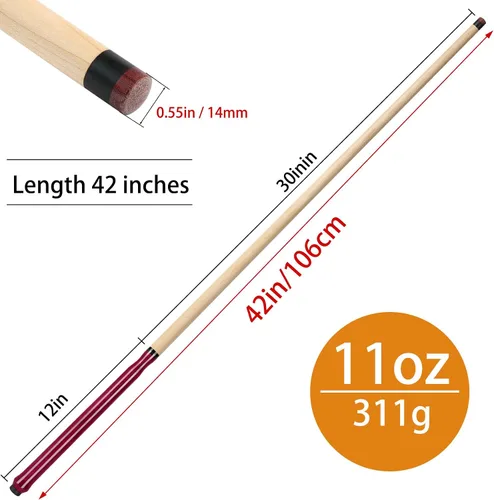 Vista 4 de Kmise Taco de piscina Break Jump 2 en 1, 23/25/28oz, punta profesional de Madera de corazón morado-42 pulgadas