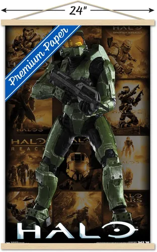 Vista 3 de Trends International Halo - Póster de pared con diseño de cuadrícula Game Key, 22.375 x 34 pulgadas, paquete de impresión prémium y colgador